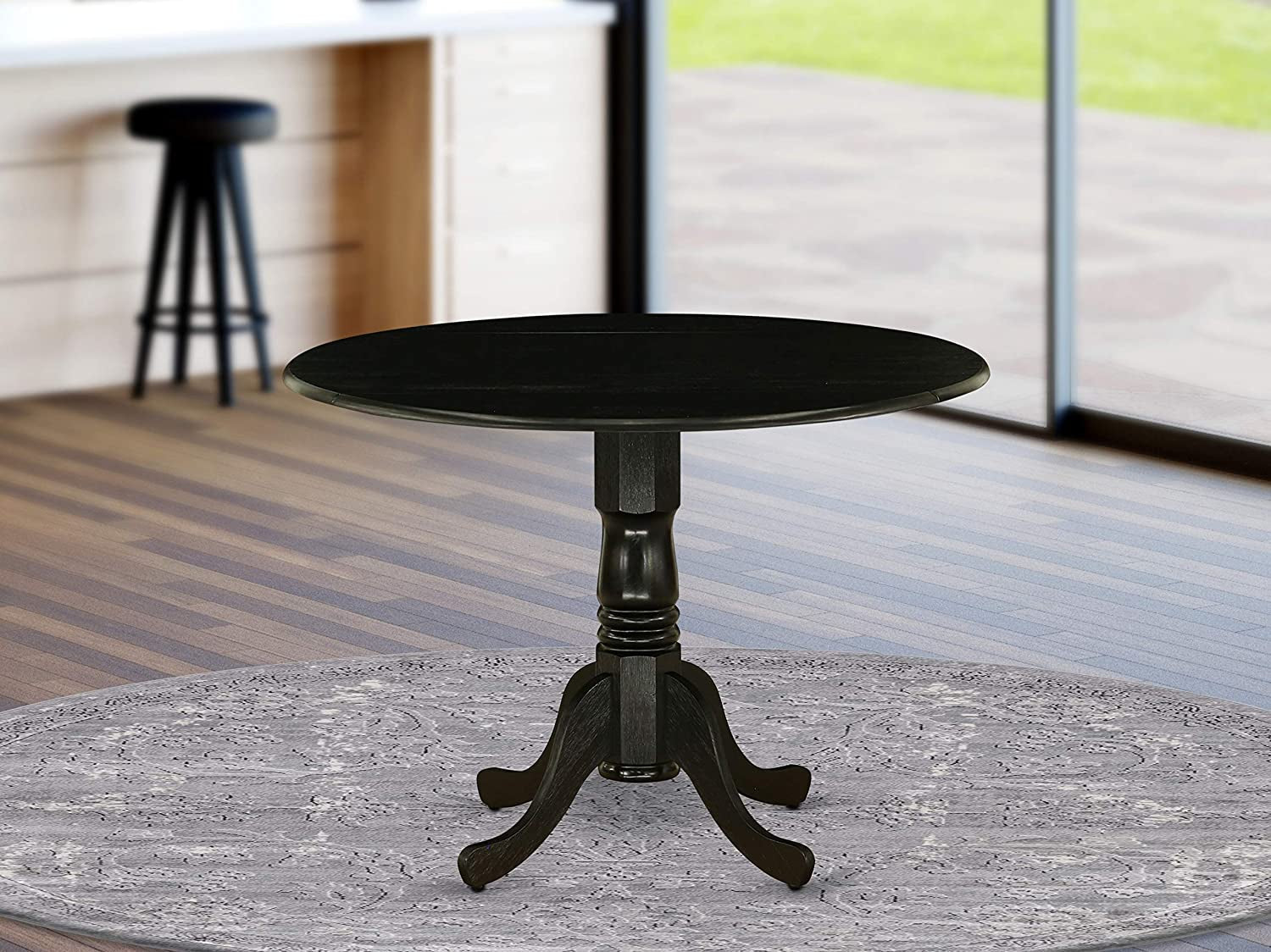 Wood Dining Room Table with round Tabletop, Black Finish-0
