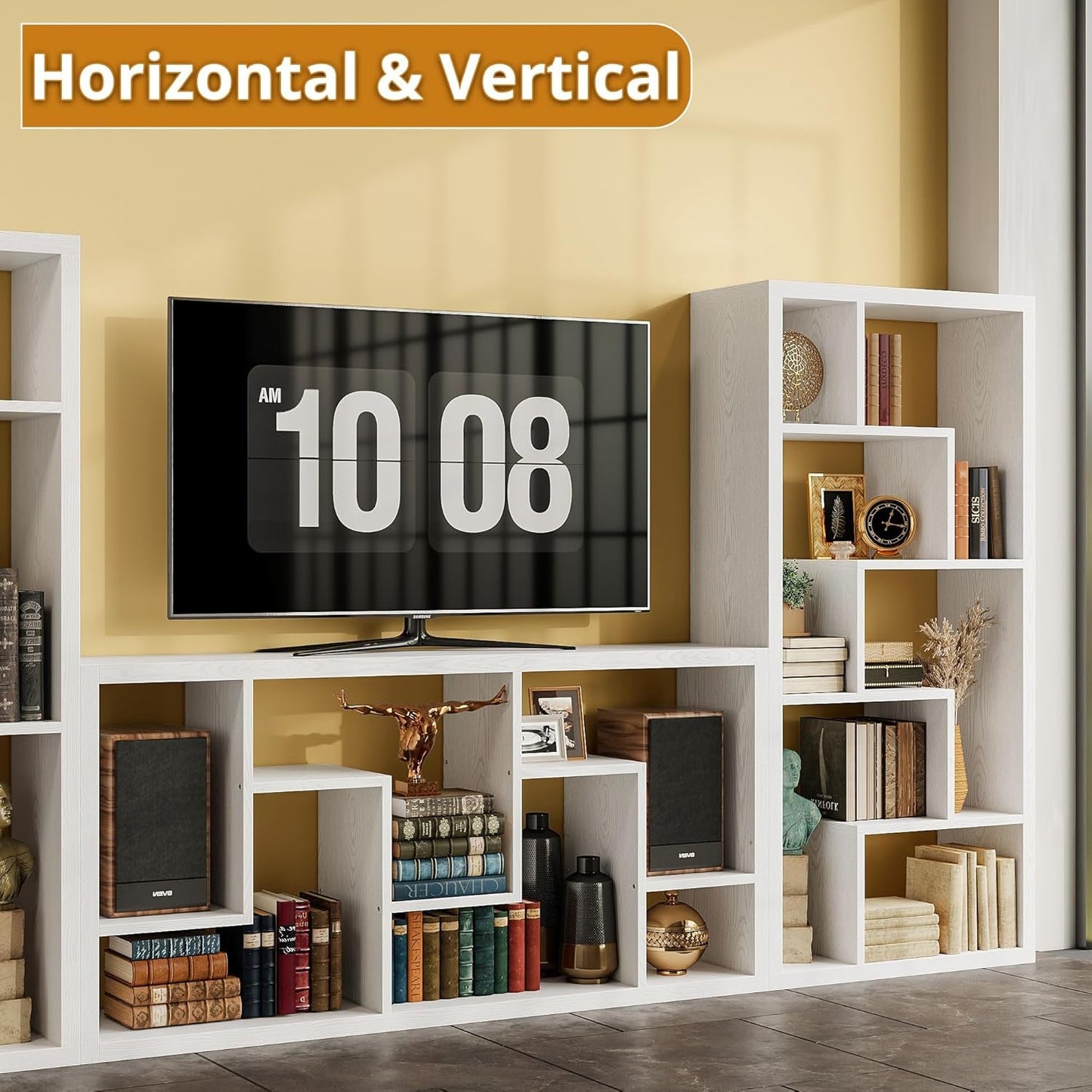 Geometric Bookcase 6-Shelf Industrial Bookshelf White Etagere Bookcase Tall Storage Display Bookshelf with Thicken Shelf for Living Room Home Office-4