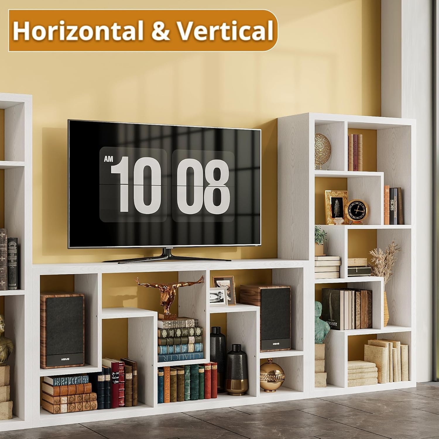 Geometric Bookcase 6-Shelf Industrial Bookshelf White Etagere Bookcase Tall Storage Display Bookshelf with Thicken Shelf for Living Room Home Office-4