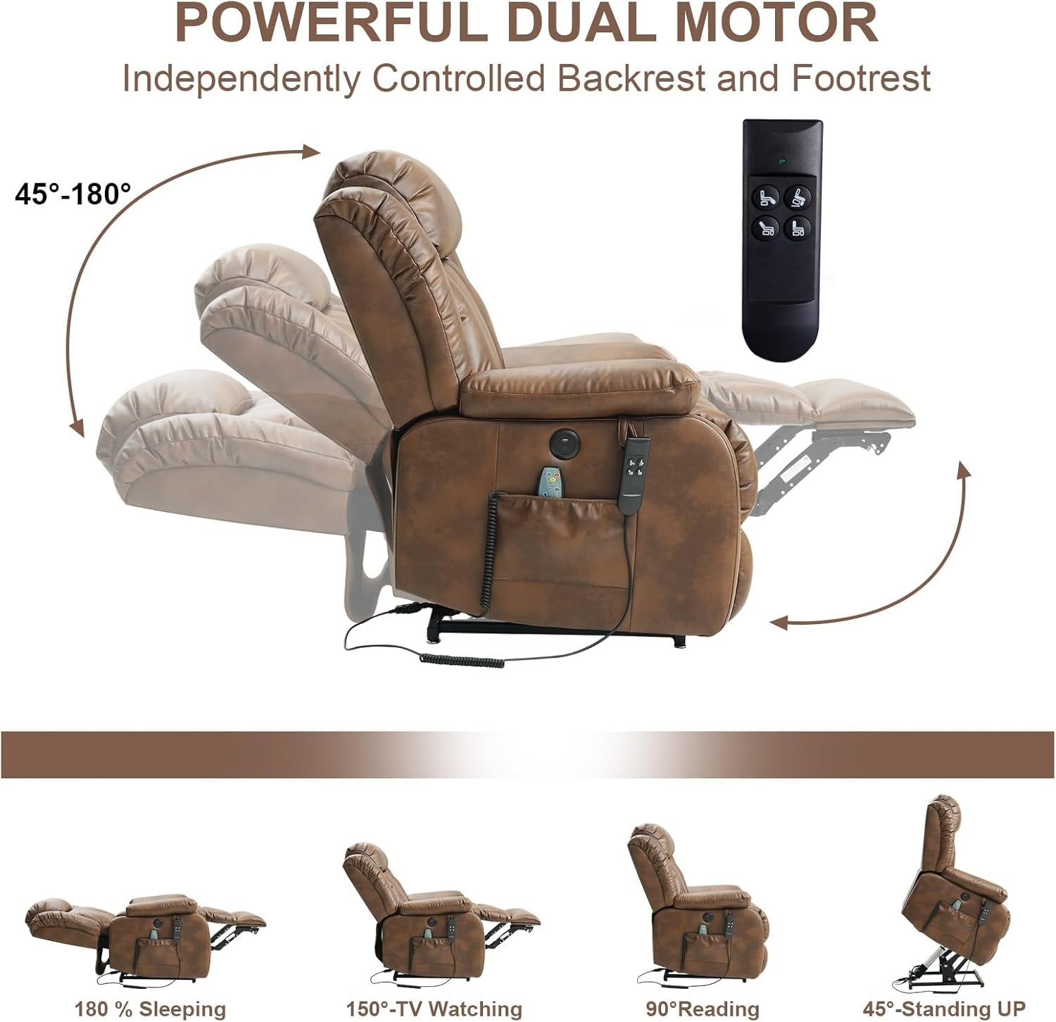 Powerful Dual Motor Lift Recliner Heat Massage Leather-2