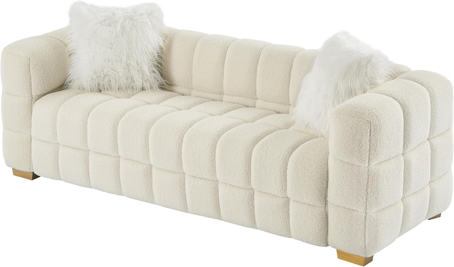 Teddy Fleece Boucle Upholstered Loveseat Sofa Couch, Minimalist Style Deep-Seat Cloud Modular Couch with Metal Golden Legs and Decor Pillows,3 Seater Oversized Love Seat for Living Room, Bedroom-3