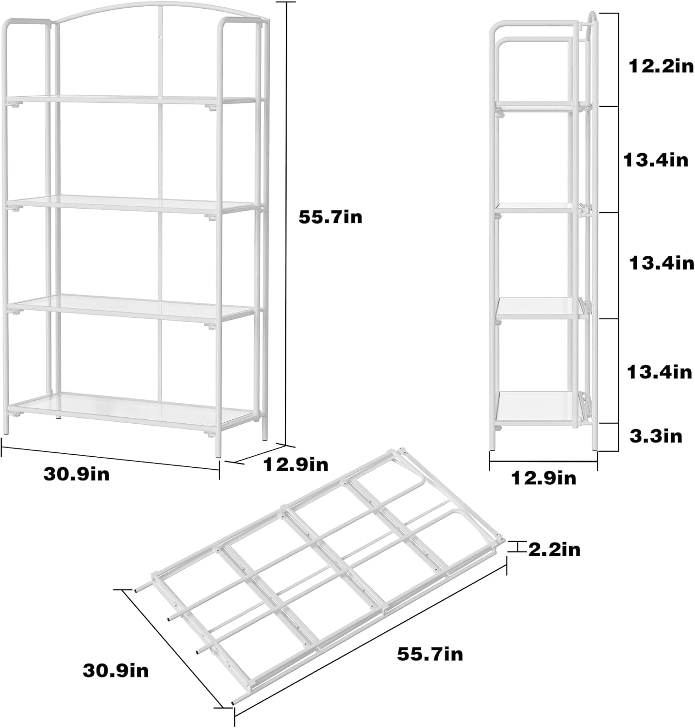 No Assembly Folding Bookshelf for Living Room, 4 Tier White Collapsible Book Shelf for Home Office, Portable Bookcase Storage Organizer-2