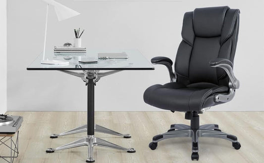 Black Leather Office Chairs, High Back, Flip-Up Arms, 2-Pack-0
