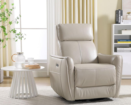 Power Rocker Recliner Chair with USB & Type C Port, Electric 270° Swivel Glider Recliners for Nursery, FSC Certified Upholstered Faux Leather Rocking Reclining Sofa for Living Room, Silver Gray-1