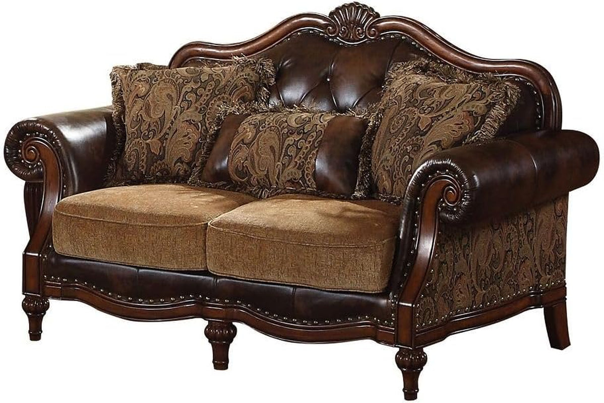 4-Piece Formal Living Room Furniture Set Includes Luxury Sofa W/ 5 Pillows, Loveseat W/ 3 Pillows, Single Chair W/ 1 Pillow and Coffe Table, Brown and Chenille (4PS, Sofa+Loveseat+Chair+Coffee Table)-4