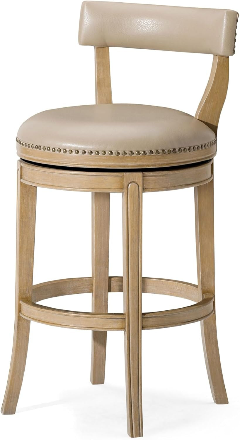 Alexander 31 Inch Tall Bar Height Rotating Low Back Barstool in Weathered Oak Finish with Avanti Bone Vegan Leather Seat-0