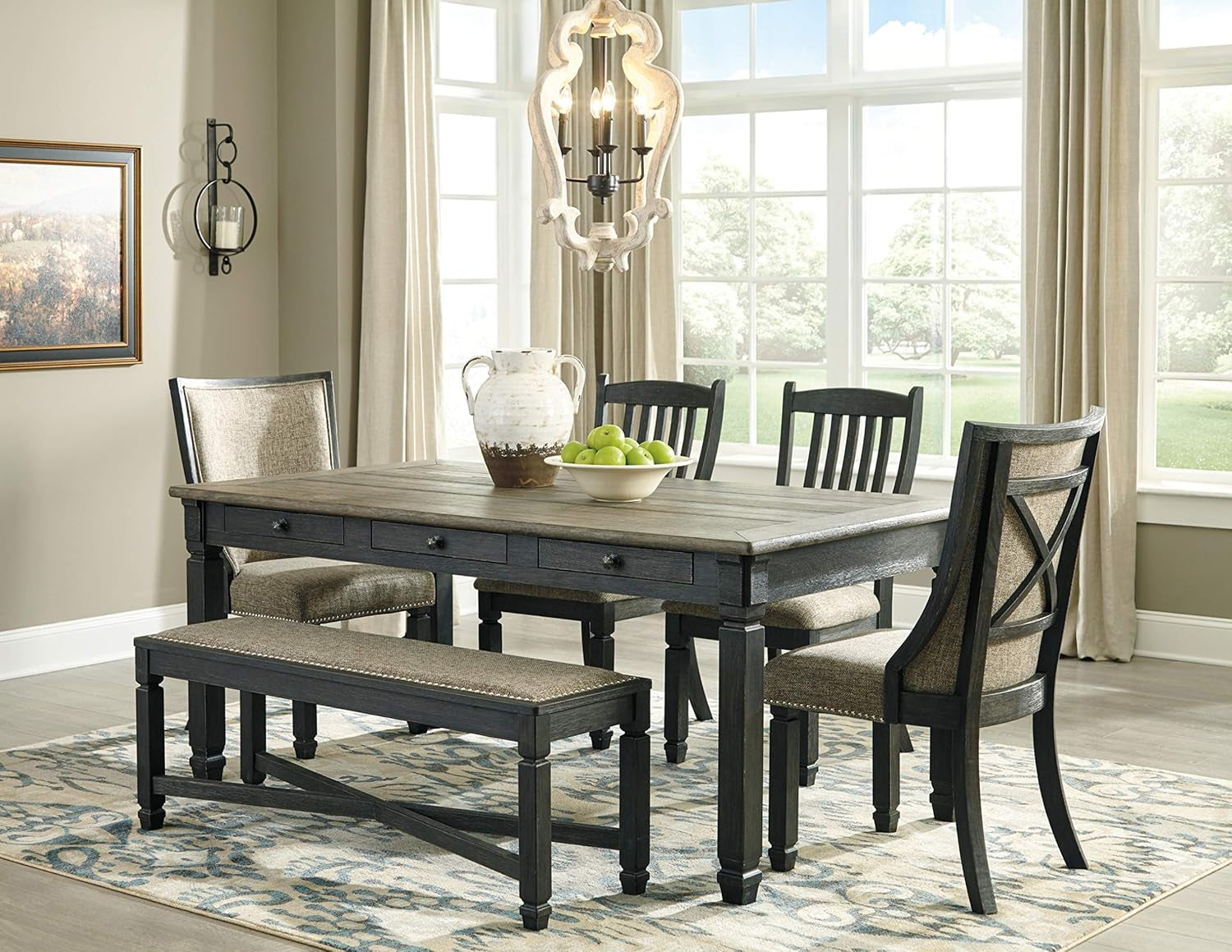 Tyler Creek Modern Farmhouse Upholstered Dining Room Bench, Antique Black Finish-2