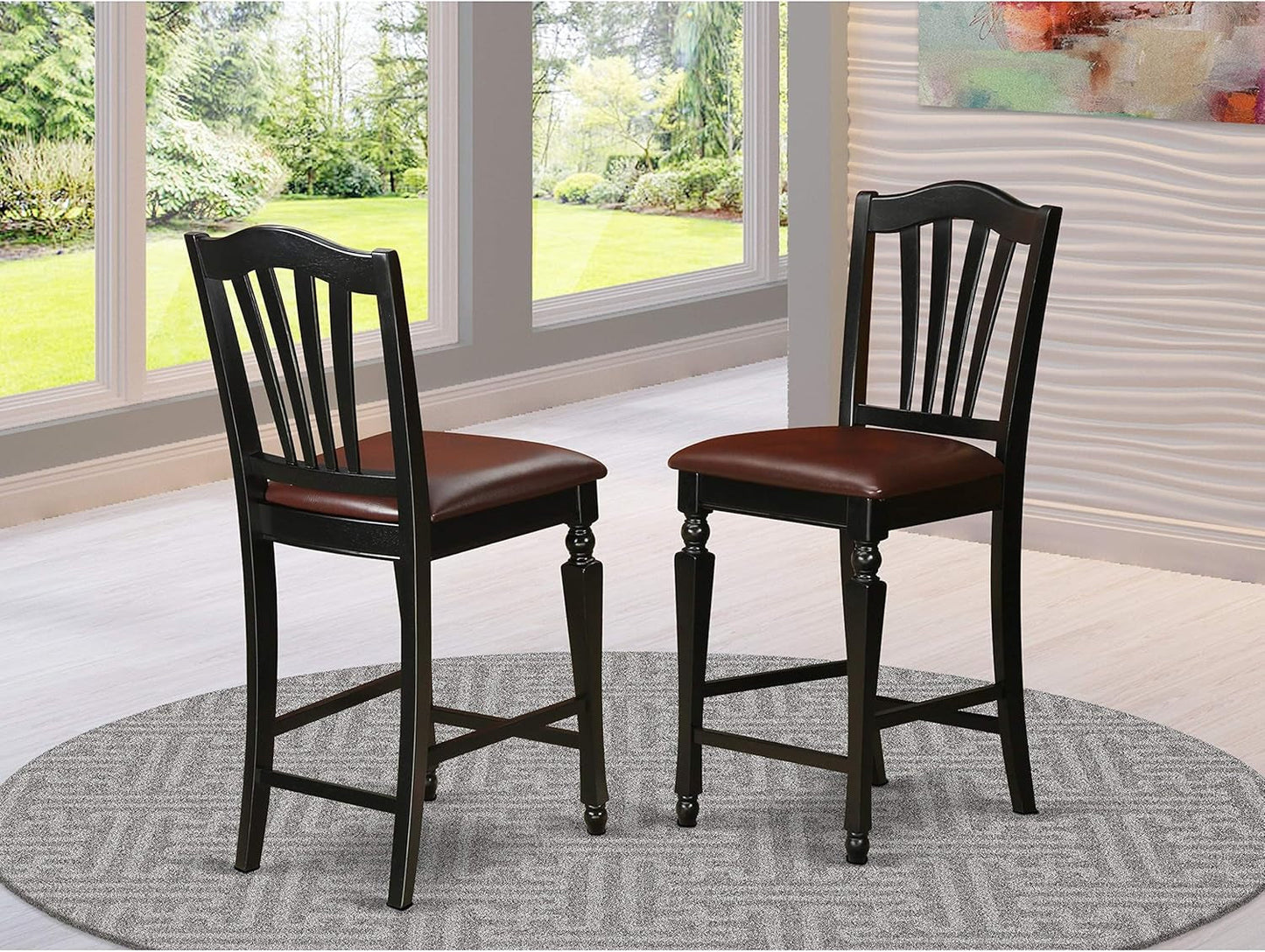 CHS-BLK-LC Chelsea Counter Dining Chairs - Faux Leather Upholstered Solid Wood Chairs, Set of 2, Black-0