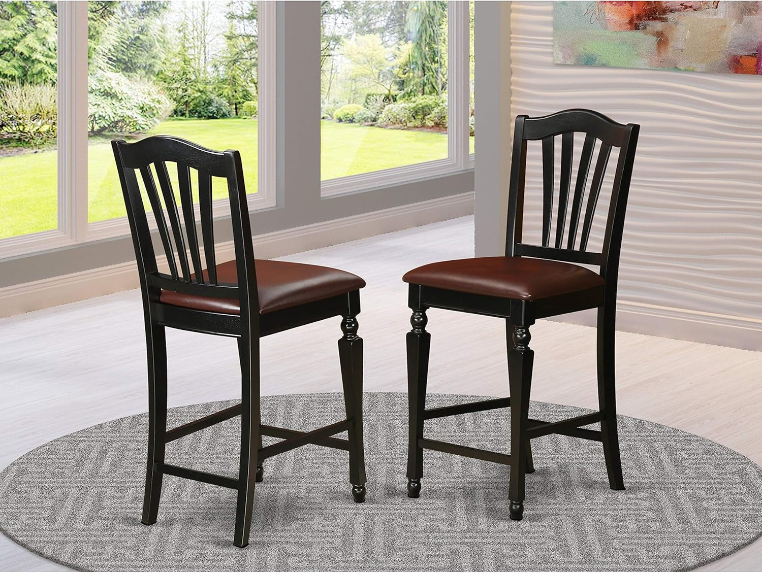 CHS-BLK-LC Chelsea Counter Dining Chairs - Faux Leather Upholstered Solid Wood Chairs, Set of 2, Black-0