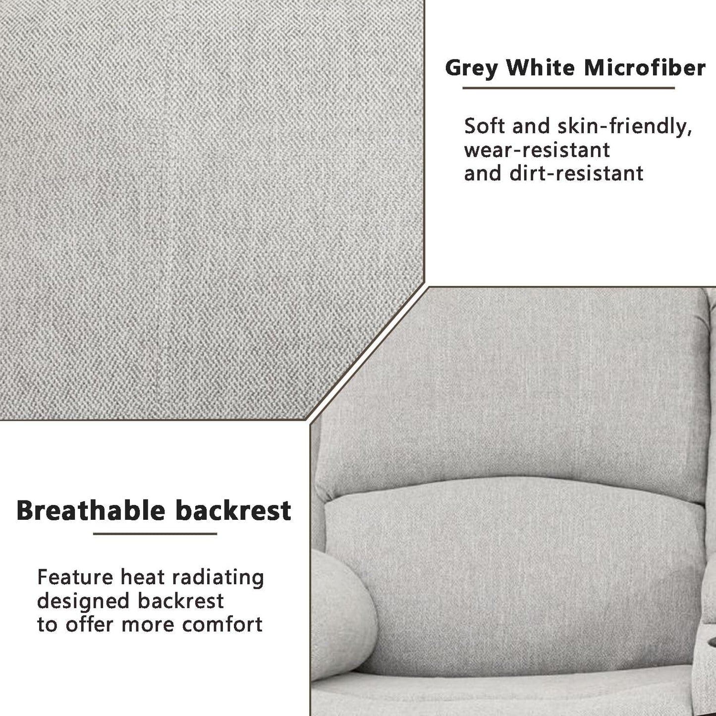 Grey White Microfiber Leather Recliner Sofa Set-3