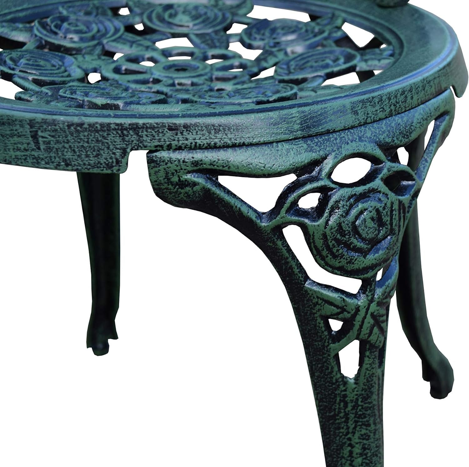 Cast Aluminum Conversation Set Metal Antique Green 3 Piece Patio Rose Bistro Set-4