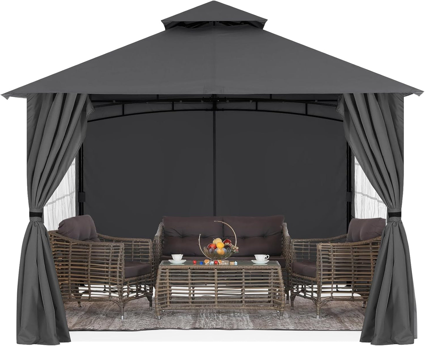 Patio Gazebo Steel Frame Outdoor Gazebo with Windows Curtains-1