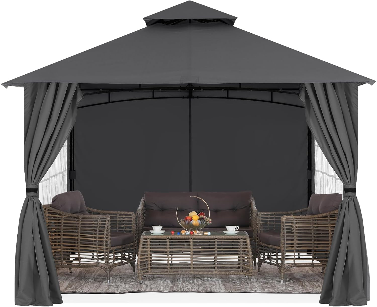 Patio Gazebo Steel Frame Outdoor Gazebo with Windows Curtains-1