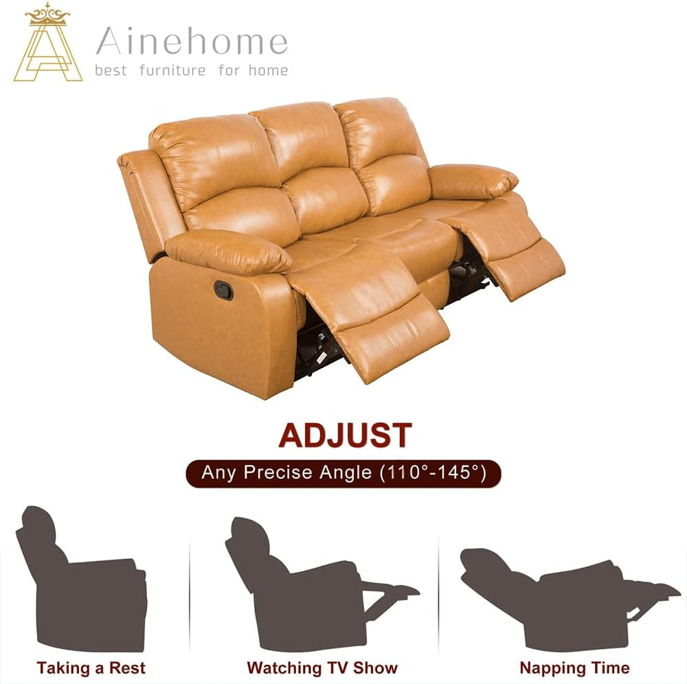 Living Room Furniture Set Leather Recliner Sofa Set Loveseat Chair Furniture Sofa Set for Living Room/Small Space/Rv/House/Office/Theater Seating (A-Ginger Leather, Sofa(3Seater))-4