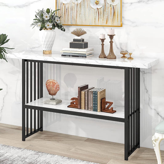 Contemporary Marble Top Console Table with Storage Shelf-1