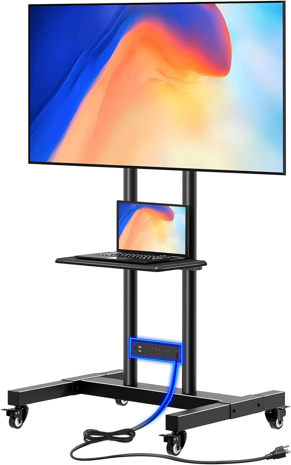 TV Stand with Power Outlet, Mobile TV Cart on Wheels for 32-85 Inch LED LCD Flat Curved Panel Screen Tvs, up to 132Lbs, Height Adjustable Rolling TV Stand with AV Shelf, Max VESA 600X400Mm-0