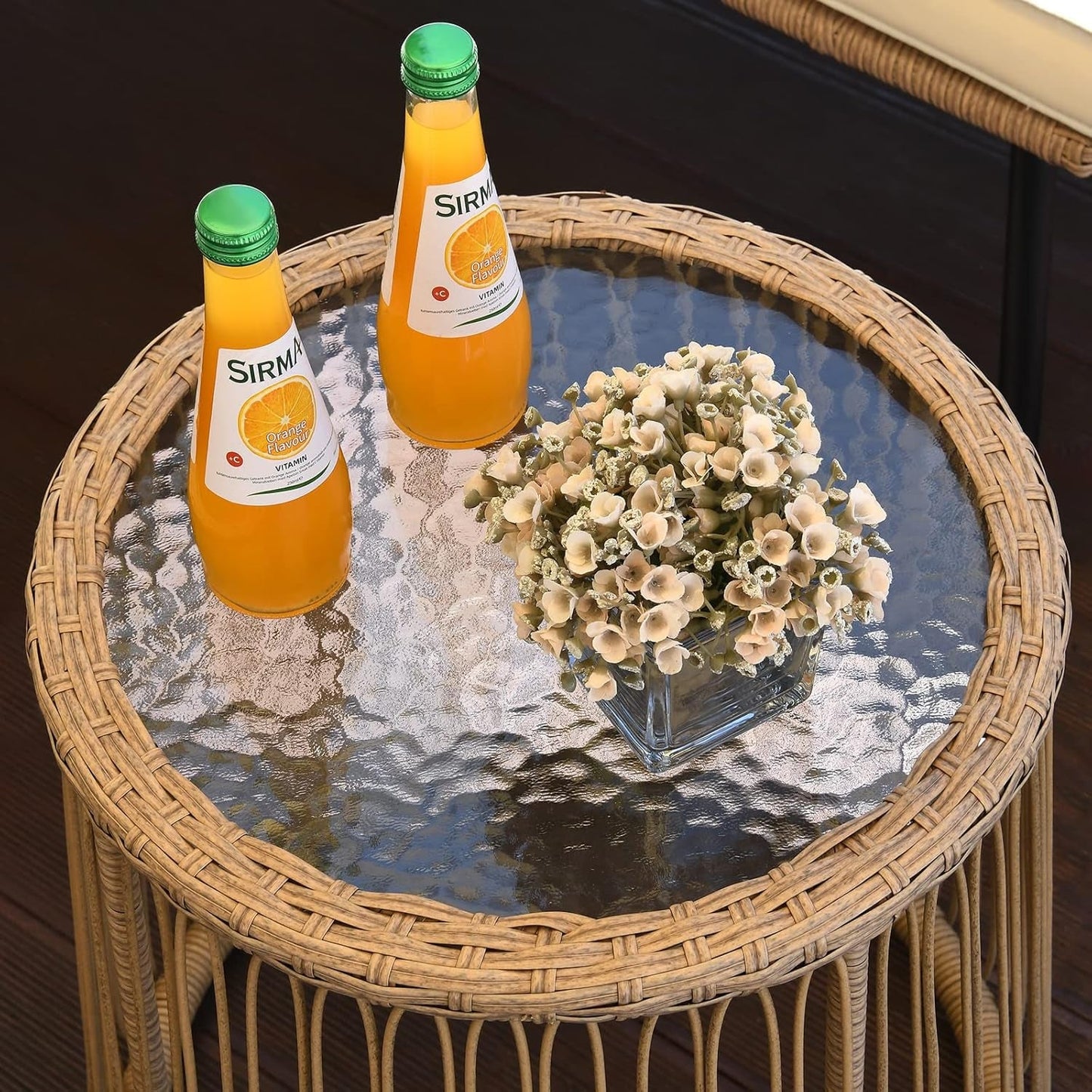 3 Pieces Patio Furniture Set, Outdoor Wicker Conversation Sectional L-Shaped Sofa with 4 Seater for Backyard, Porch, Boho Detachable Lounger with Cushions and Coffee Table - Beige-4