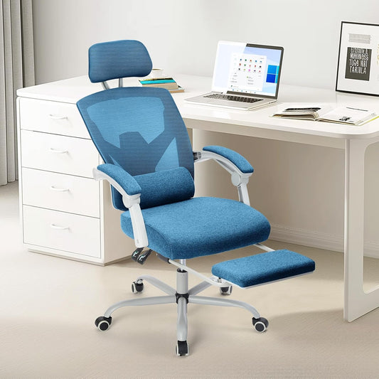 Office Computer Desk Chair, Ergonomic High-Back Mesh Rolling Work Swivel Chairs with Wheels, Comfortable Lumbar Support, Comfy Arms for Home, Bedroom, Study, Student, Blue-0
