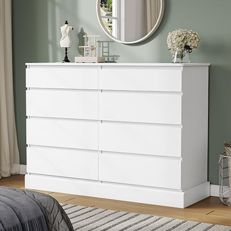 8 Drawers Dresser for Bedroom, White Large Chest of Drawers, Long Modern Double Dressers, Big Clothing Storage Organizer Closet with Ample Space, 51.6''L X 15.7''D X 37.7''H-0
