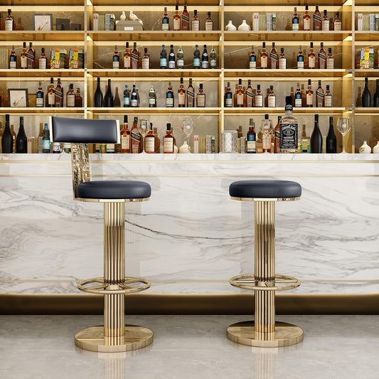 Swivel Bar Stools with Backrest, Modern Adjustable Height Counter Stool with Metal Legs and Comfortable Cushion, Black and Gold Bar Chair for Kitchen Island Counter (Black)-1