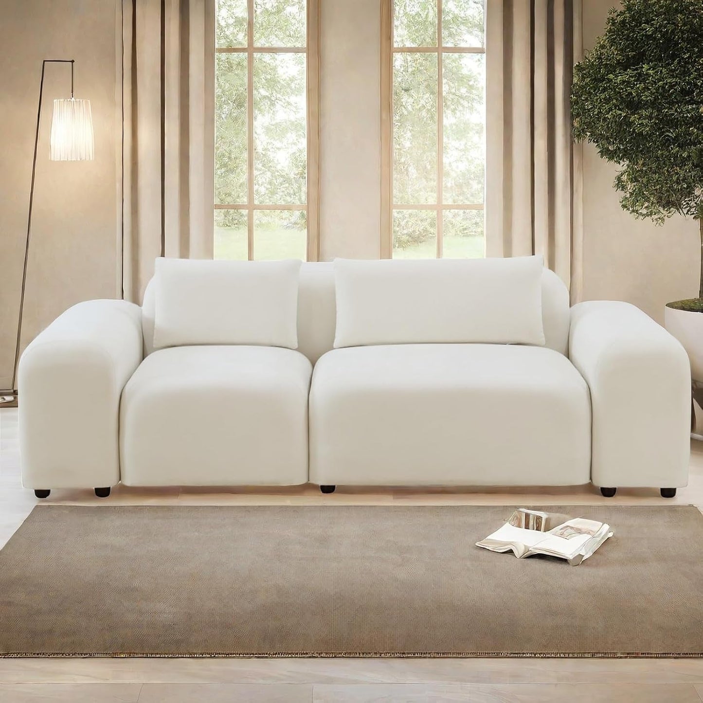 Loveseat Sofa, Modern Living Room Chenille Recliner Sofa, 2 Seater Small Sofa, Removable Sofa Cover Space Spring Cushions and Solid Wood Frame, Easy to Install-0