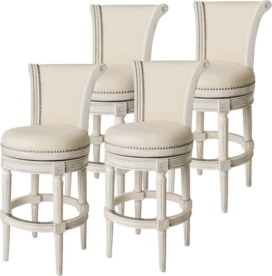 Pullman 31 Inch Tall Bar Height Upholstered Barstool with Back in White Oak Finish with Natural Color Fabric Cushion Seat, Set of 4-0
