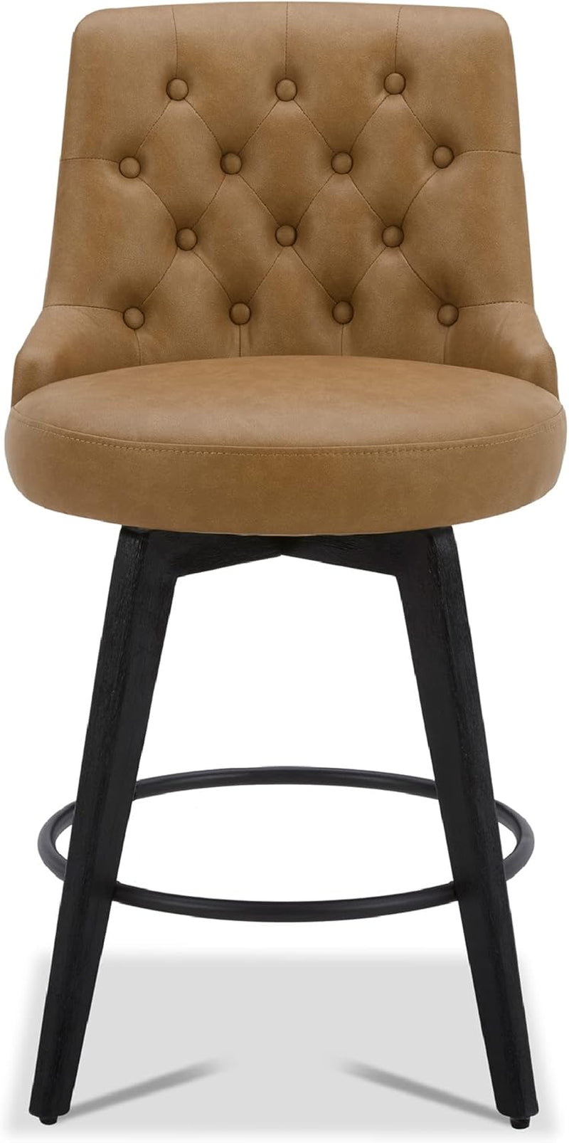 Counter Height Bar Stools, Faux Leather Upholstered Modern Swivel Barstool with Back, Solid Wood Legs, 26" H Seat, Cognac-3