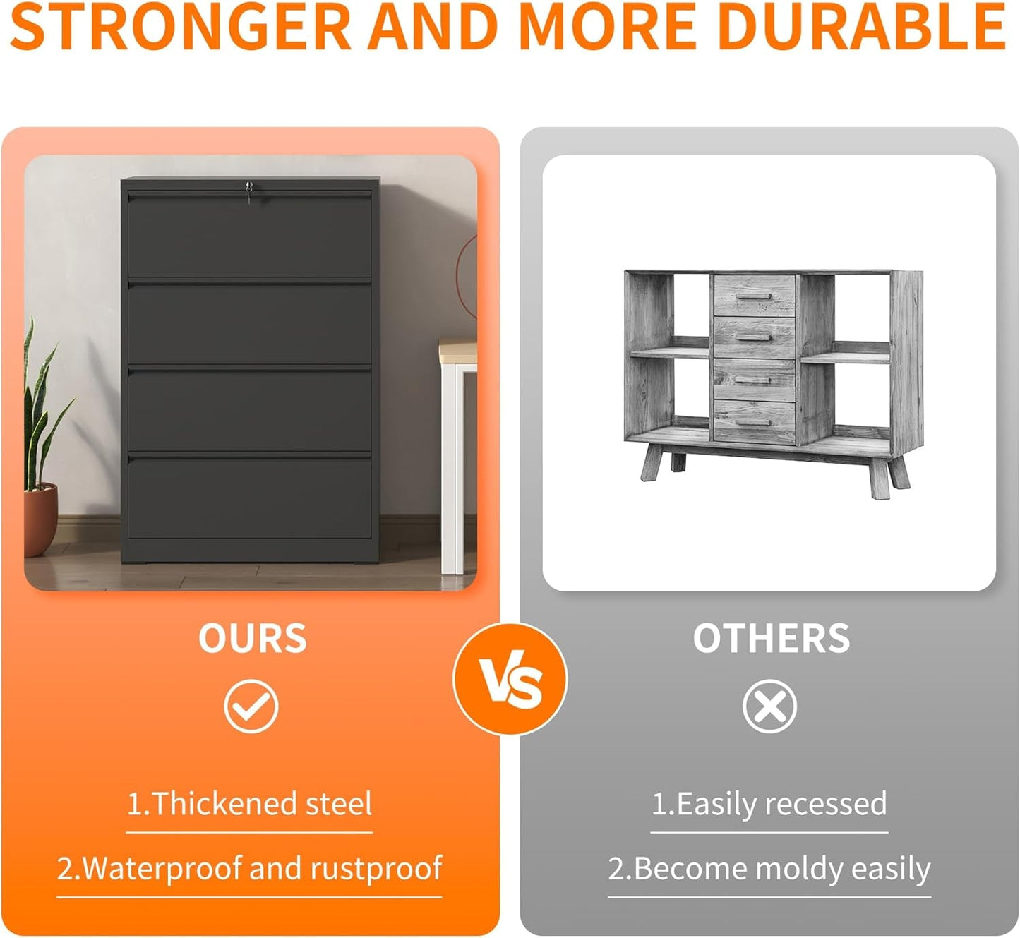 File Cabinets 4 Drawer,Metal Office Storage Filing Cabinet with Lock,Black Lateral Filing Cabinet for Home Office,Horizontal Locking File Cabinet for Legal/Letter/A4,Assembly Require,Black-4