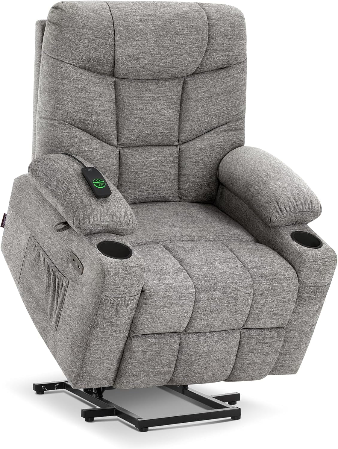 Power Lift Recliner Chair with Extended Footrest for Elderly People, Fabric 7287 (Light Grey, Medium-Regular)-0