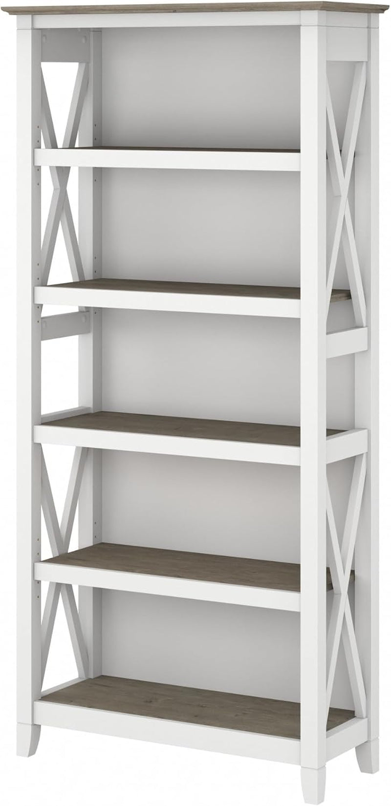 Bush Furniture BSH24470221 Key West 5-Shelf 66-Inch H Bookcase, Shiplap Gray/Pure White-0