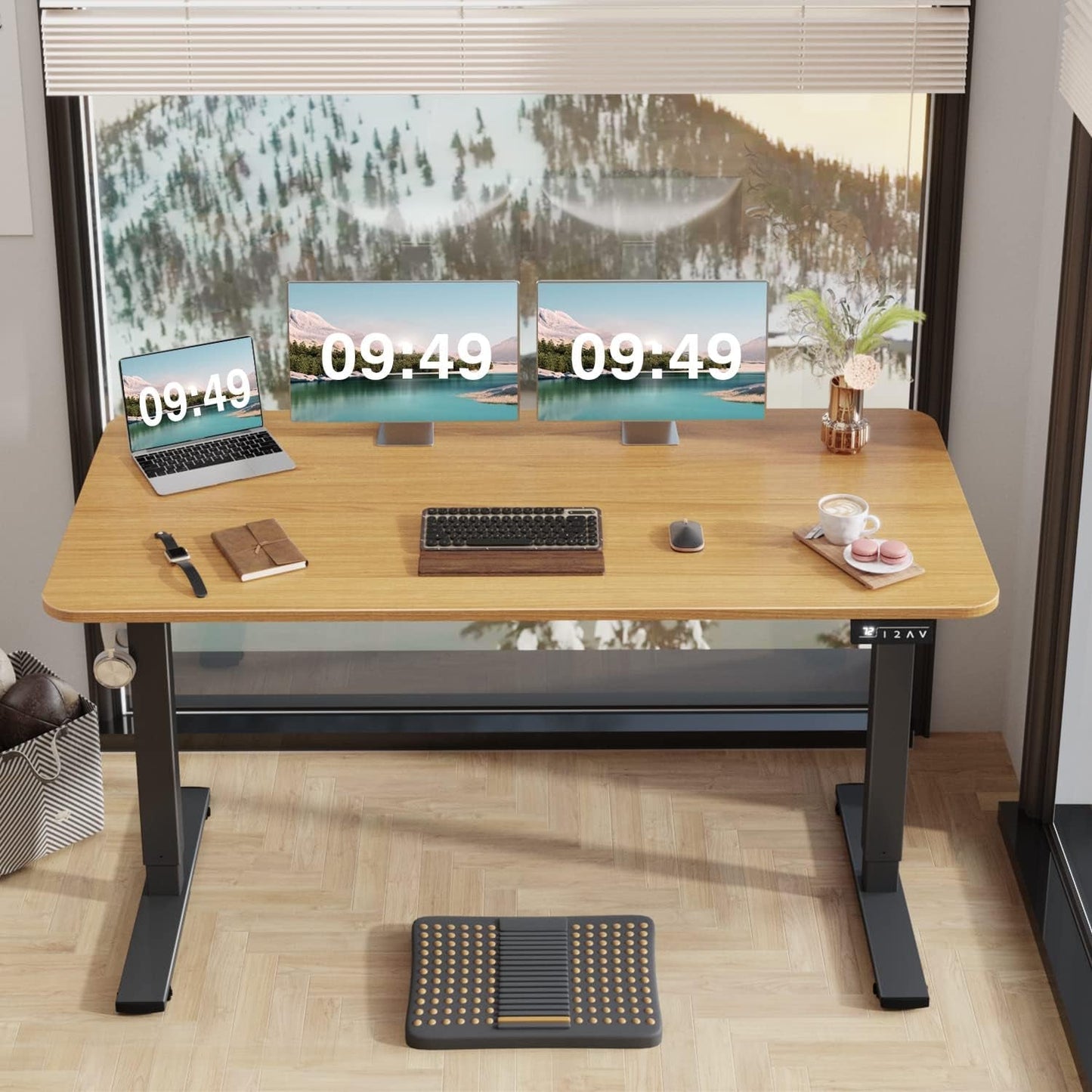 Electric Height Adjustable Standing Desk Large 55 X 24 Inches Sit Stand up Desk Home Office Computer Desk Memory Preset with T-Shaped Metal Bracket, Maple-3