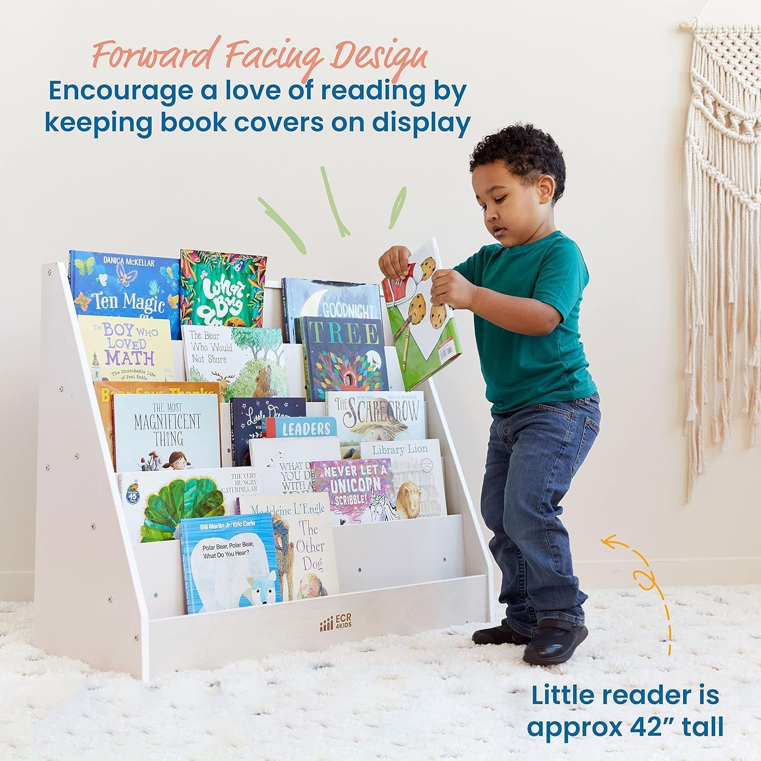 Single-Sided Book Display, Classroom Bookshelf, White Wash-2