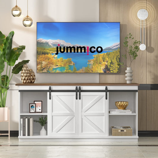 65-Inch Farmhouse TV Stand with Sliding Barn Doors-0