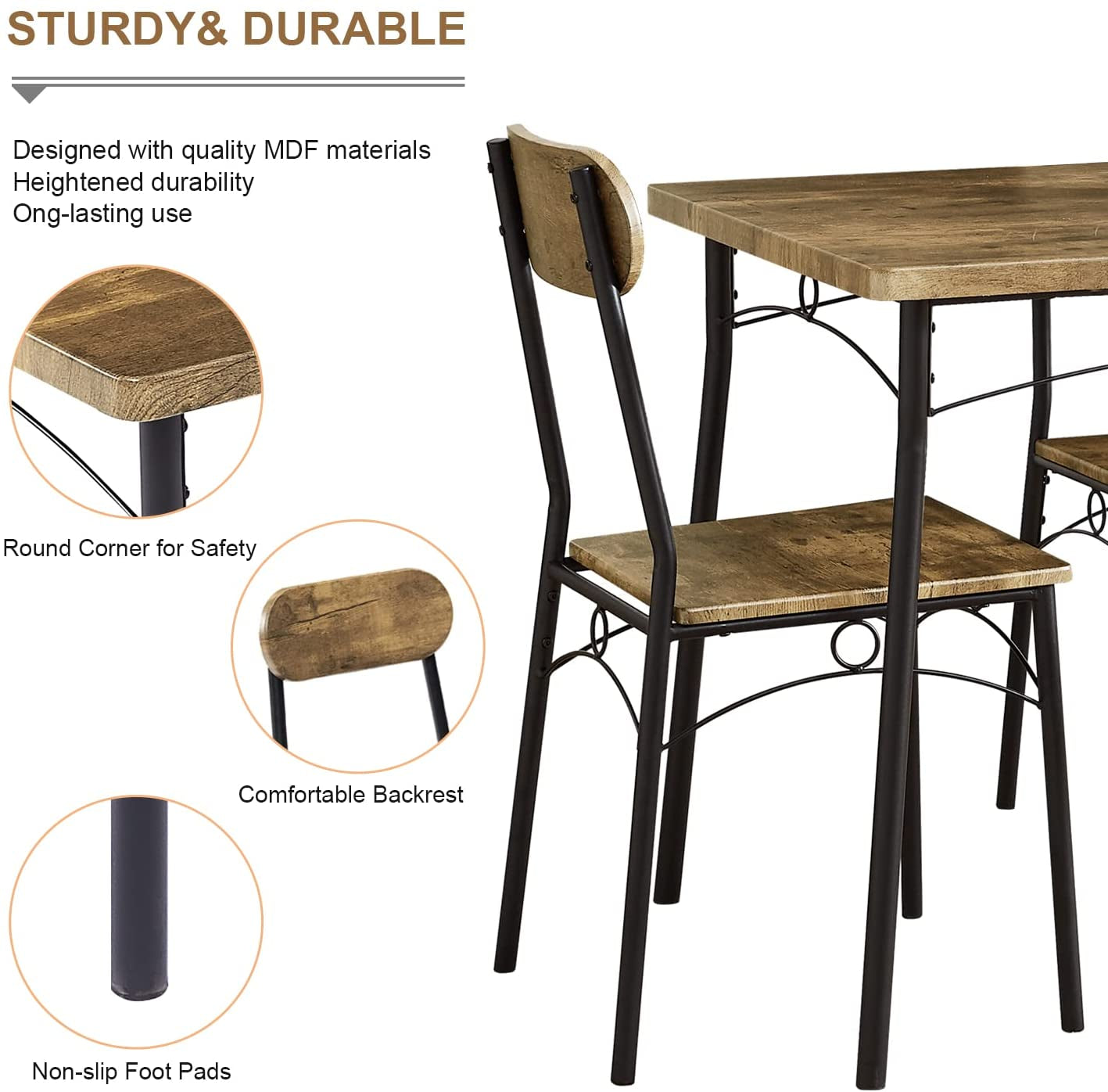 Metal and Wood Rectangular Dining Set-2