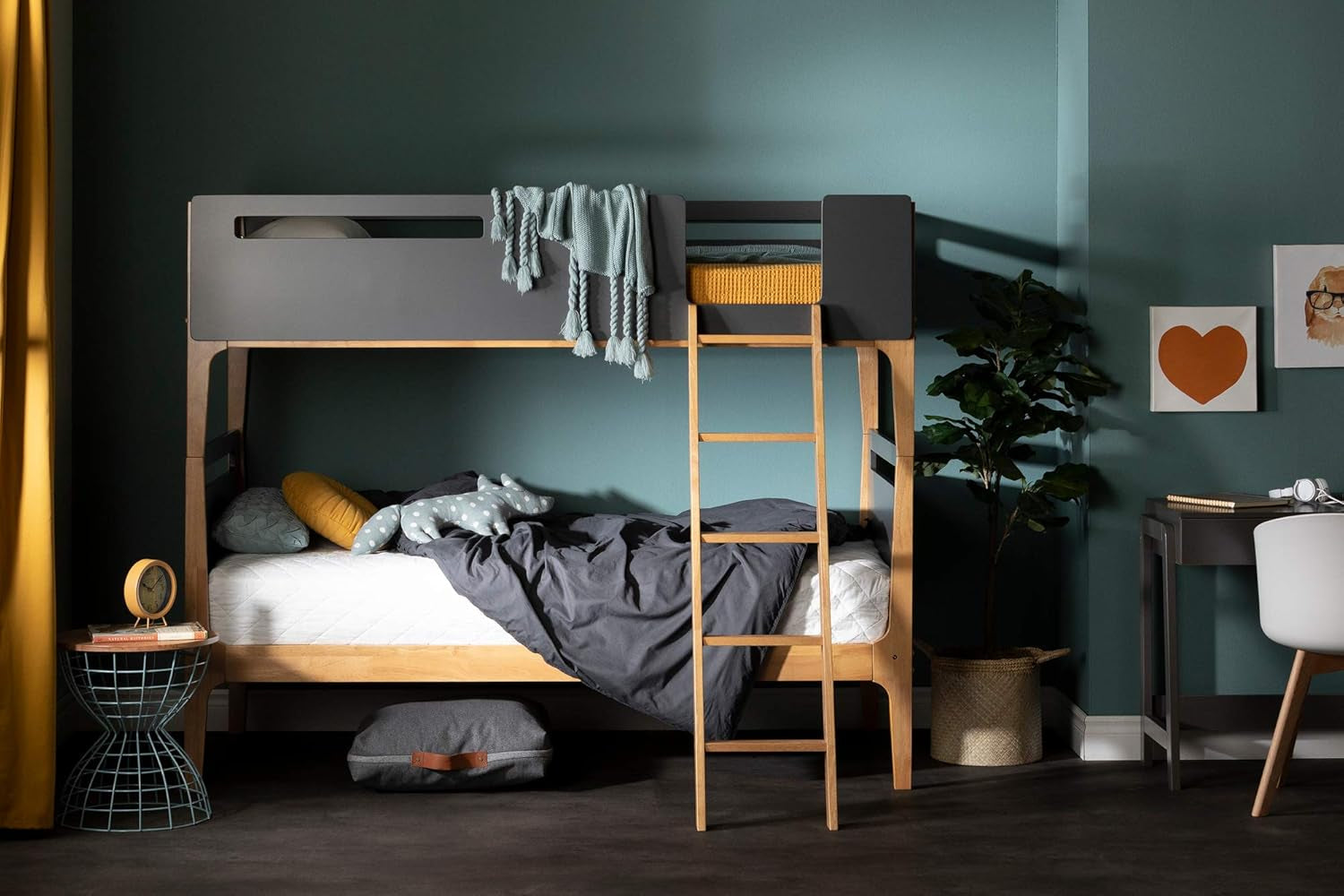 Bebble Bunk Bed, Twin, Charcoal Gray and Exotic Wood-3
