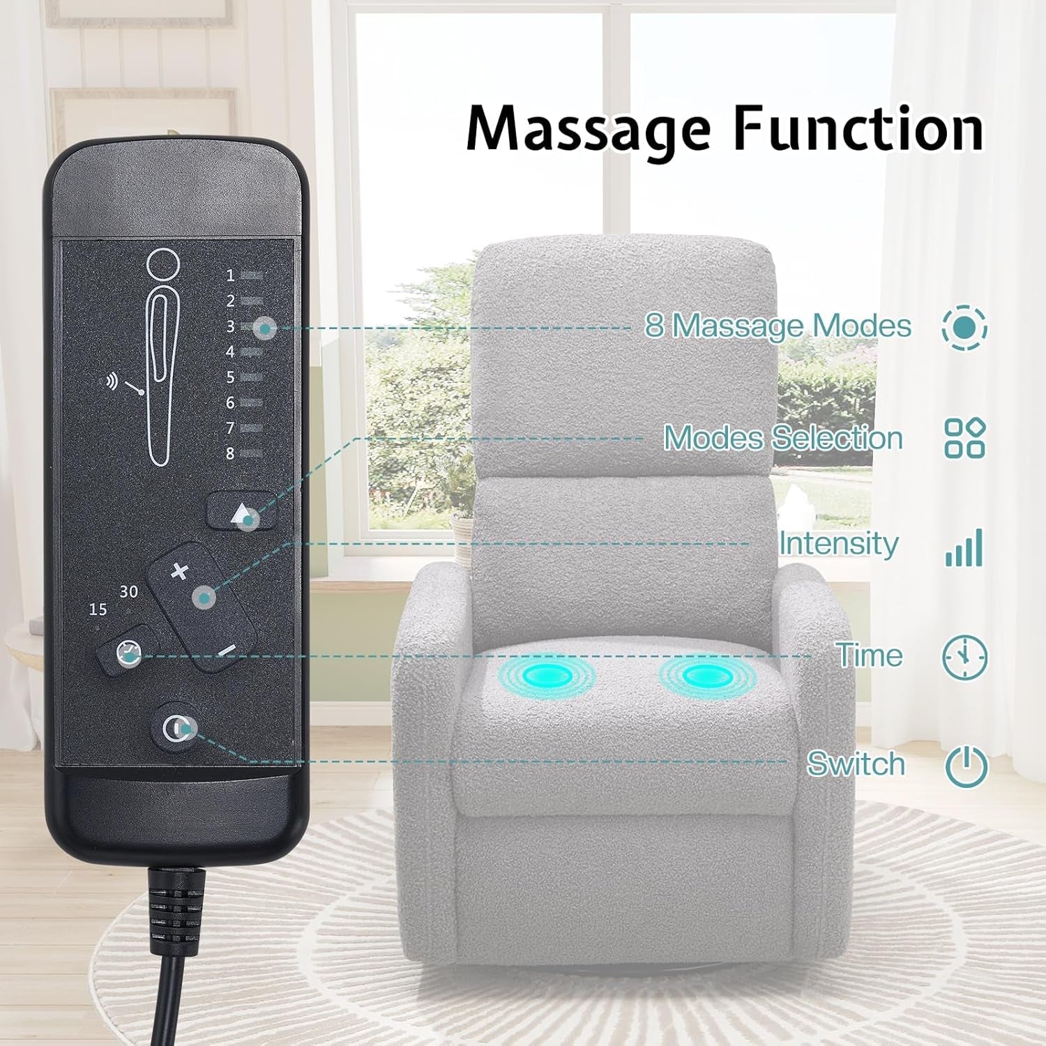 Swivel Rocking Chair, Nursery Glider Recliner Chairs for Adults, Rocker for Living Room Bedroom, Comfy Upholstered Modern Nursing Reclining Single Sofa, Grey Teddy-1