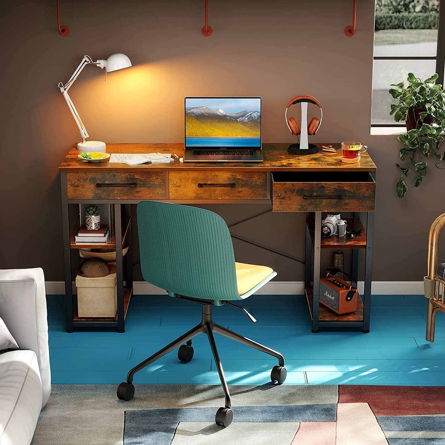 Vintage Writing Desk with Storage Shelves-0