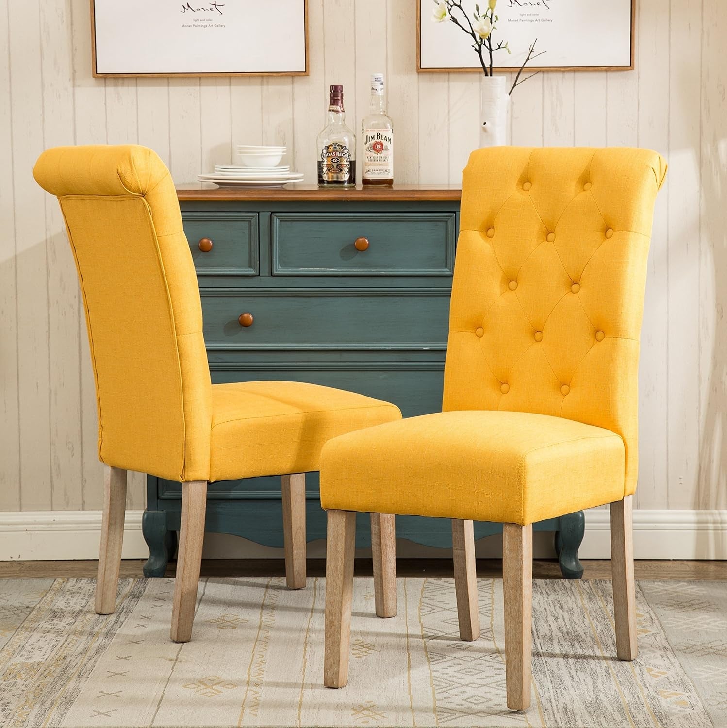 Habit Solid Wood Tufted Parsons Yellow Dining Chair, Set of 2,-1