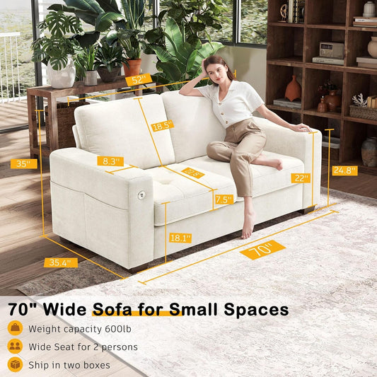 70" Beige Loveseat with USB & Type-C-1