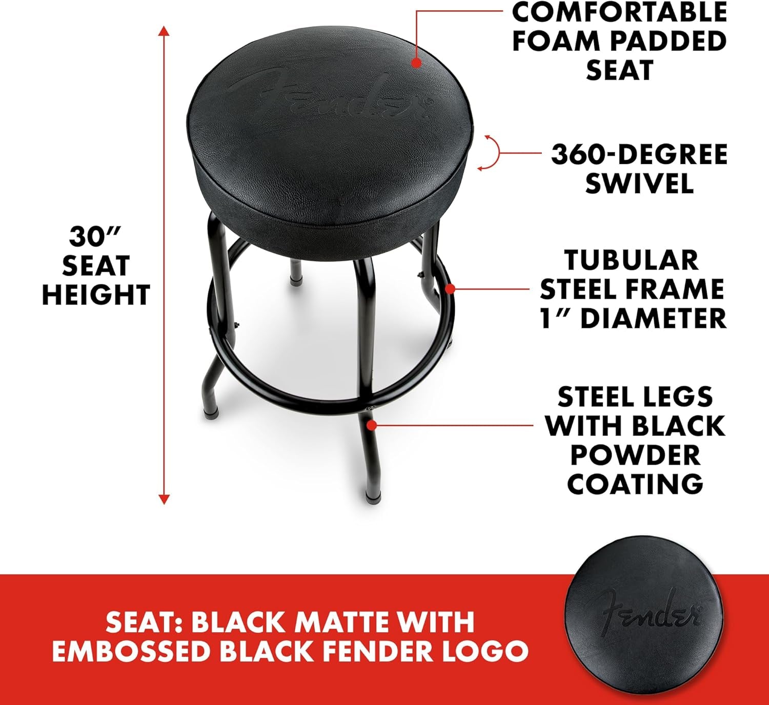 Embossed Black Logo Swivel Barstool, Great Gifts for Dad, Black/Black, 30"-2