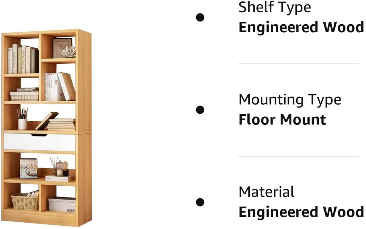 Maple Yellow Wooden Bookcase with Drawer and Cubes-1