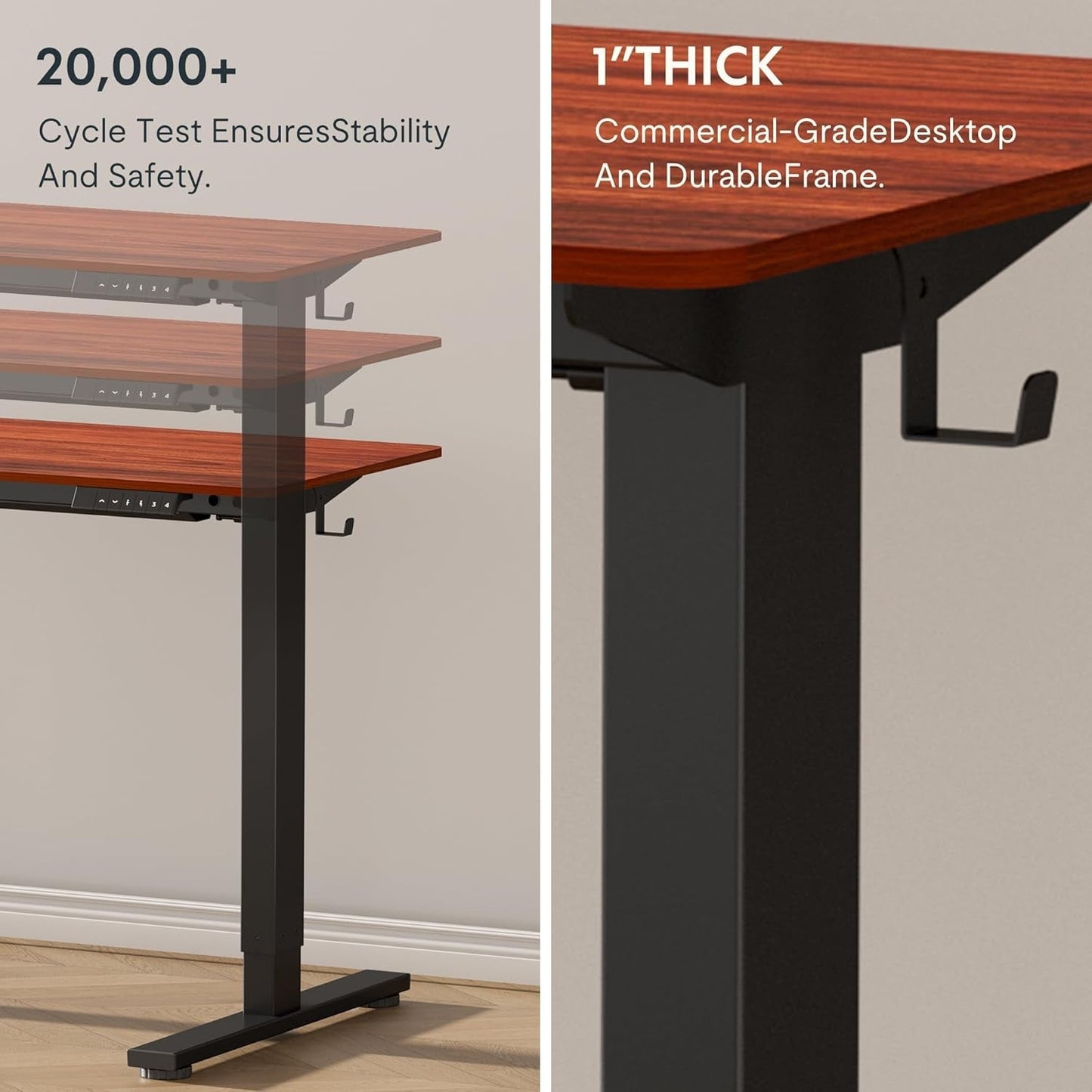 EN1 Whole-Piece Standing Desk 48 X 24 Inches Height Adjustable Desk, Electric Sit Stand Desk Home Office (Black Frame + Mahogany Top, 2 Packages)-4