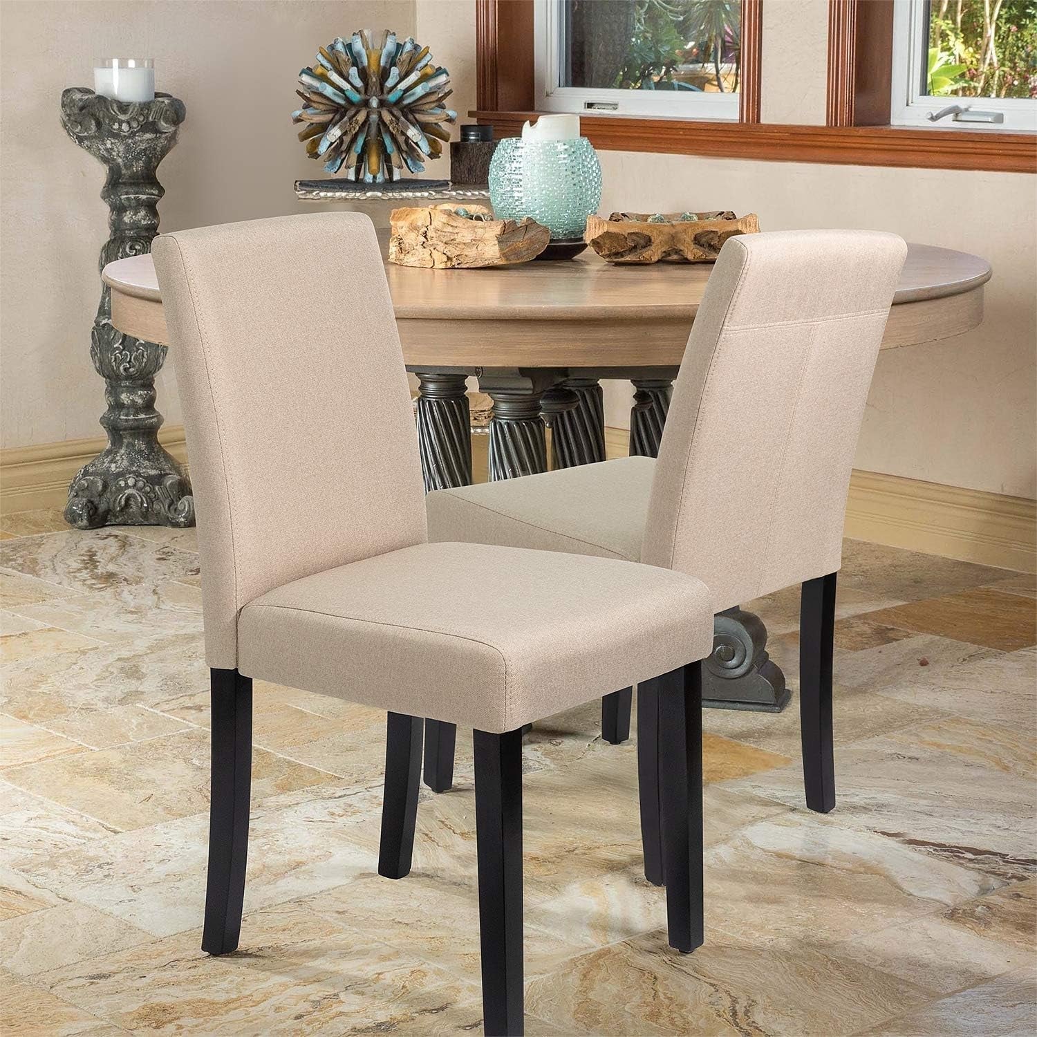 Dining Chairs Urban Style Fabric Parson Chairs Kitchen Living Room Armless Side Chair with Solid Wood Legs Set of 4 (Beige)-4
