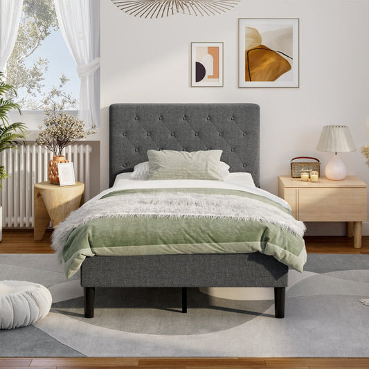 Upholstered Bed Base with Button Stitched Headboard-1