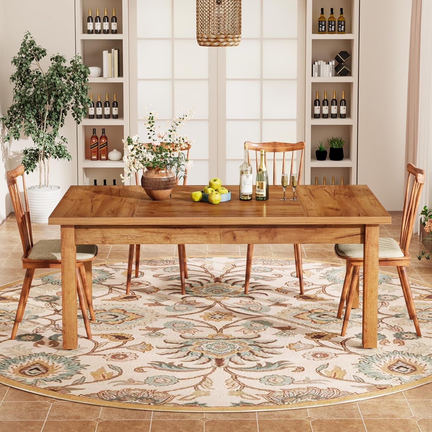 70.87" Wood Dining Table for 6-8 People, Modern Large Rectangle Kitchen Table, Farmhouse Dinner Table Dining Room Table Kitchen & Dining Room Furniture with Thickened Legs-2