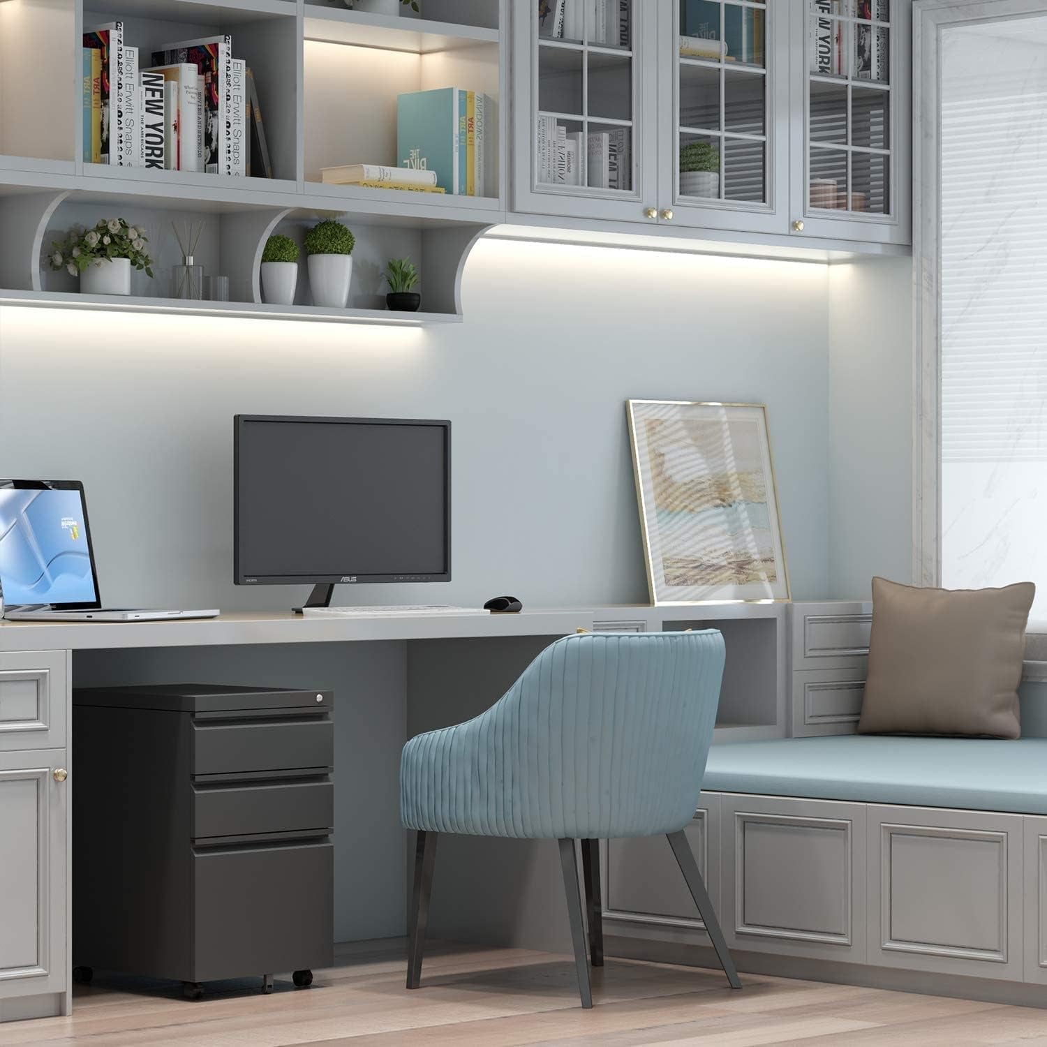 Black 3-Drawer Mobile File Cabinet with Lock-0