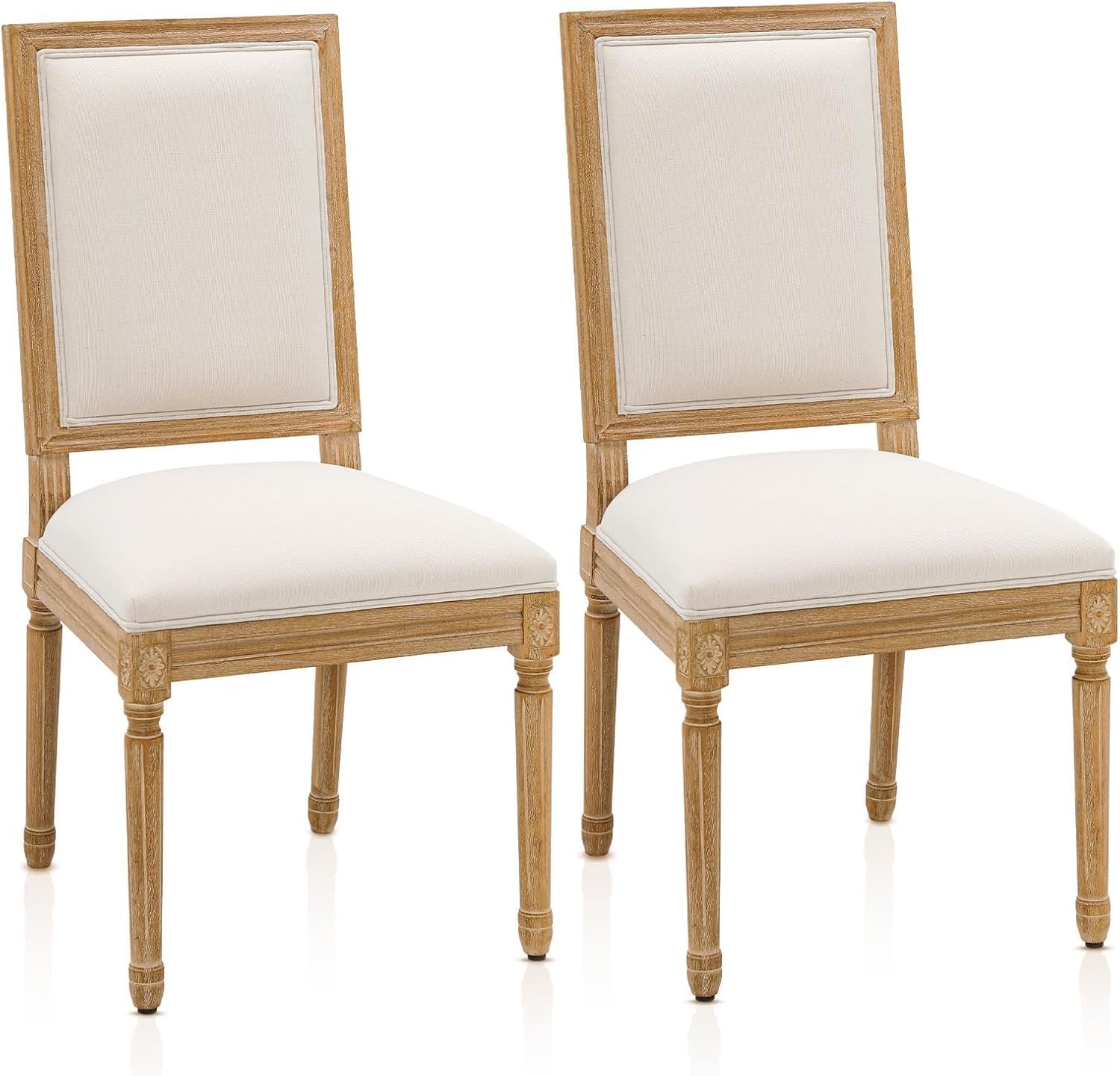 French Country Dining Chairs Set of 2, Upholstered Dining Room Chairs with Back Farmhouse Kitchen Chairs for Living Room, Kitchen, Restaurant (Beige-Square)-0