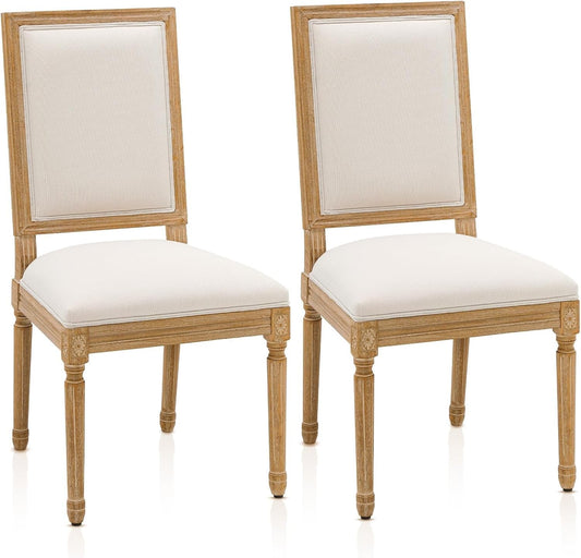 French Country Dining Chairs Set of 2, Upholstered Dining Room Chairs with Back Farmhouse Kitchen Chairs for Living Room, Kitchen, Restaurant (Beige-Square)-0