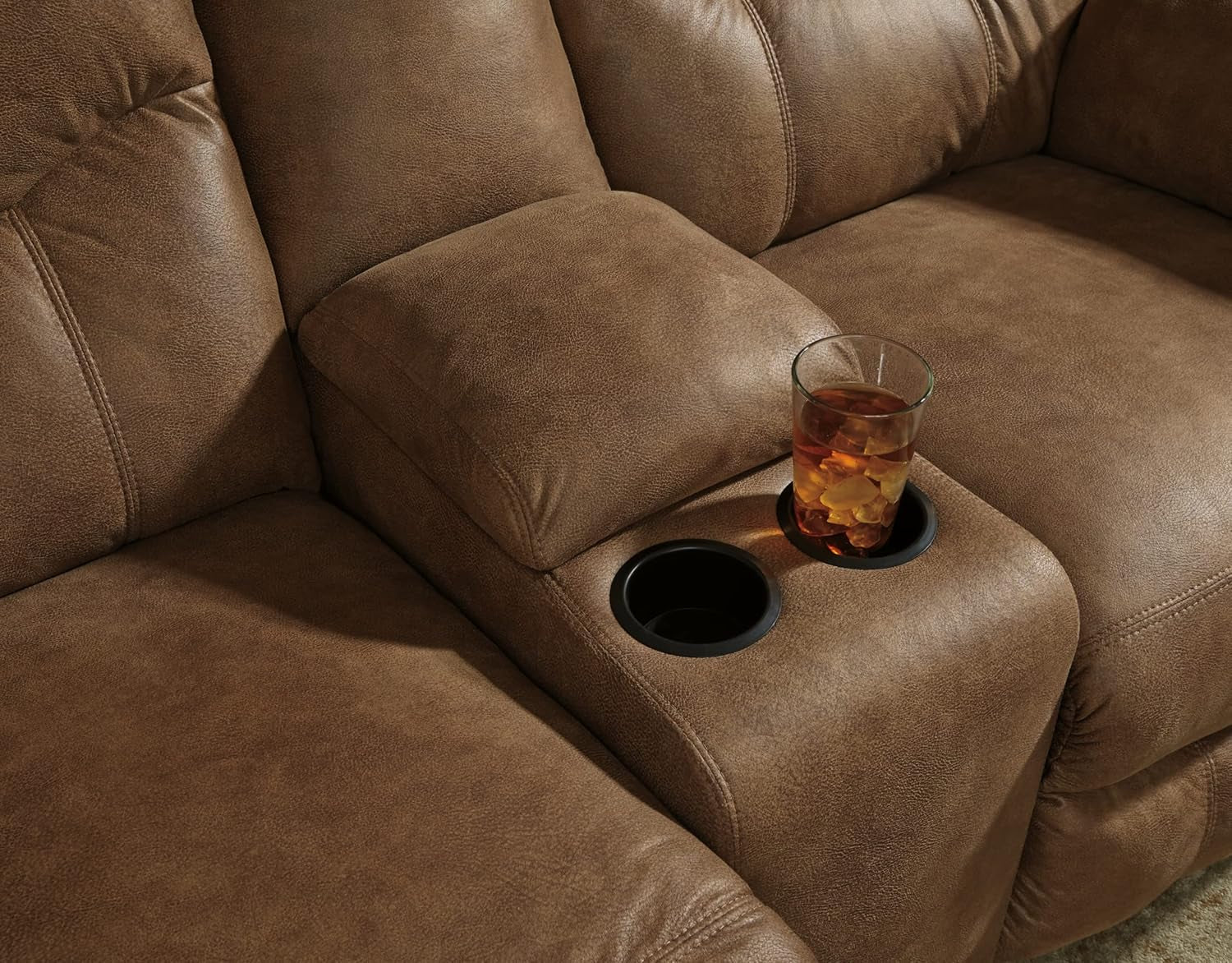 Brown Faux Leather Recliner Loveseat-3