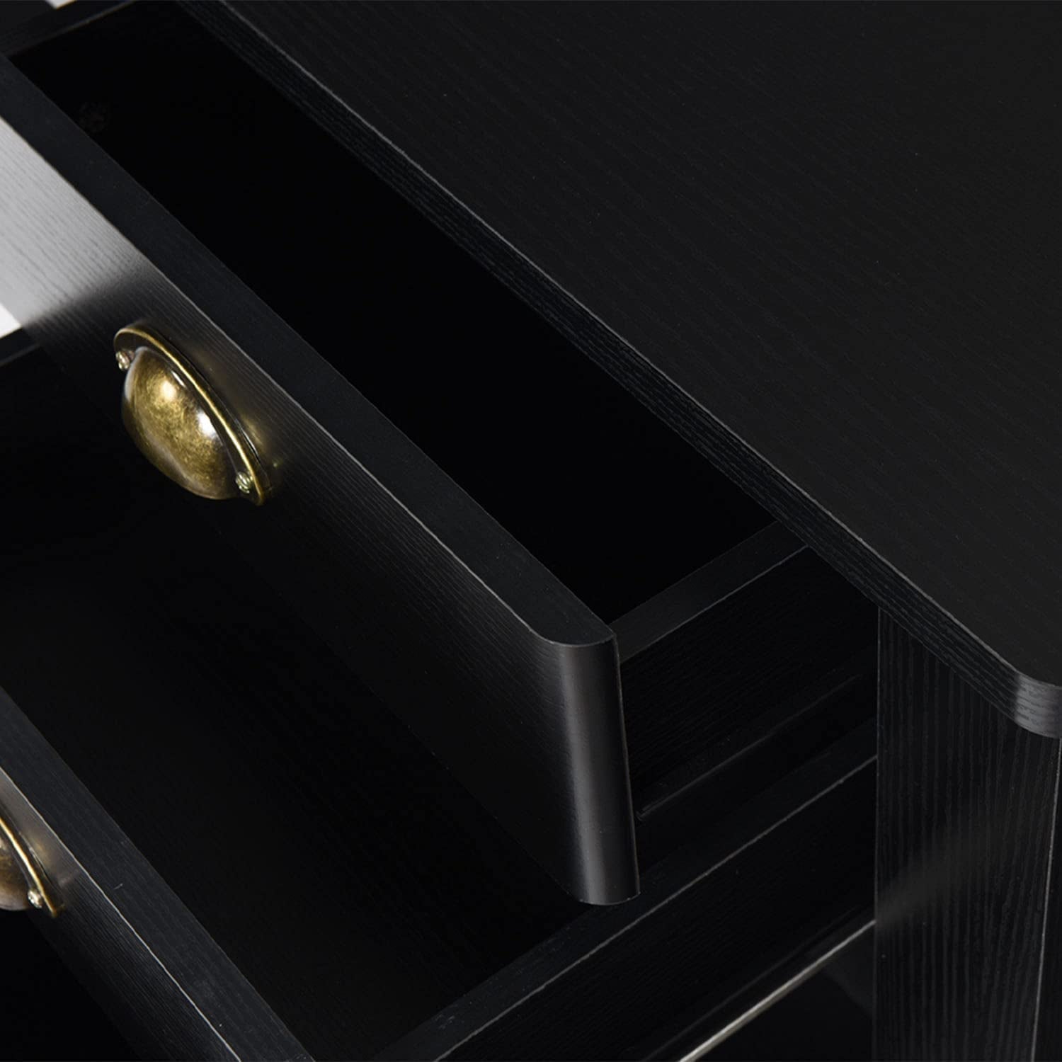 Matte Black Desk with Drawers and Hutch-2